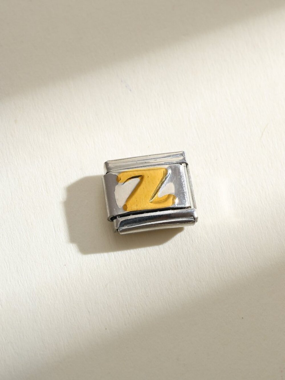 Letter Z Raised Gold and Silver Initial 9mm Stainless Steel Italian Charm
